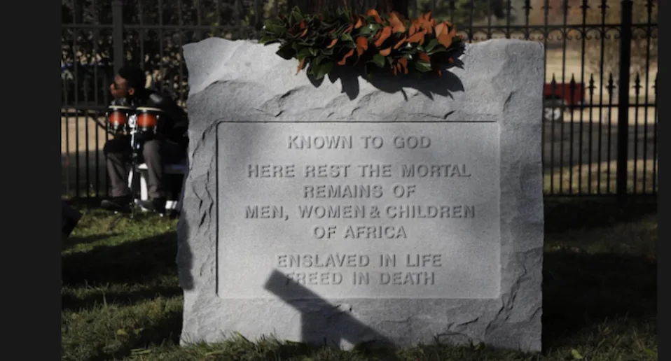 Monument honoring the enslaved at Carnton in the McGavock Family Cemetery.