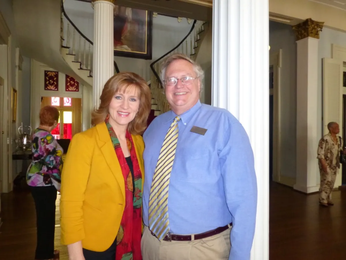 Tamera Alexander with Mark Brown inside Belmont Mansion.