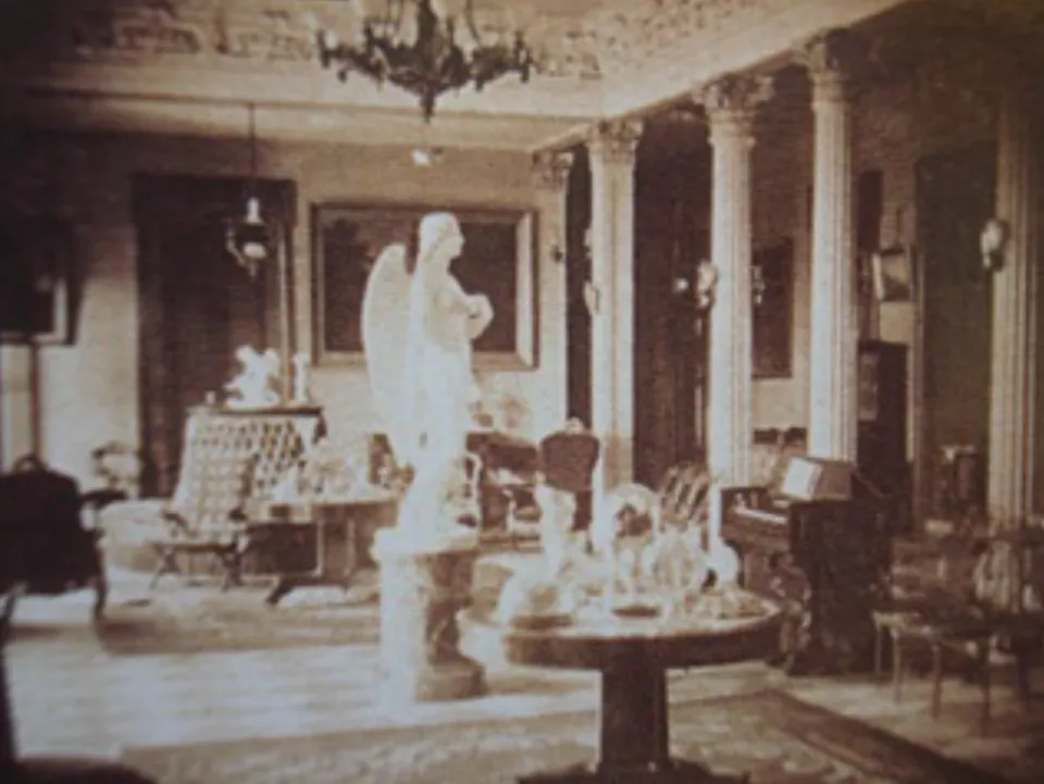 Historic view of The Peri standing in the center of the grand salon at Belmont Mansion in the 1860s.