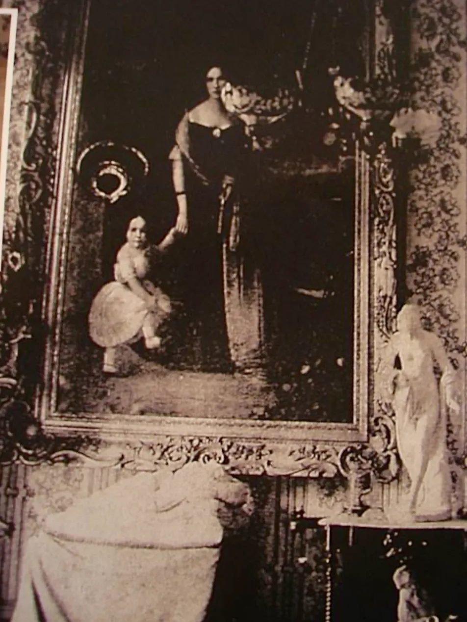 Historic photograph of the portrait showing Adelicia Acklen with one of her daughters.