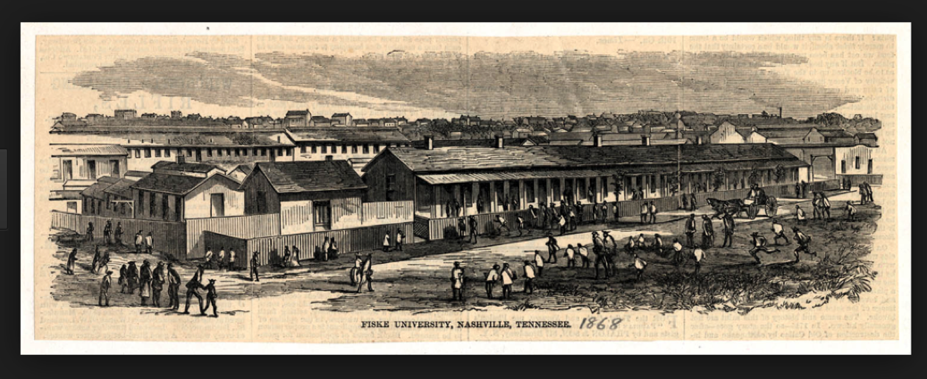 Fisk University in former Union Army hospital barracks, Nashville, 1868