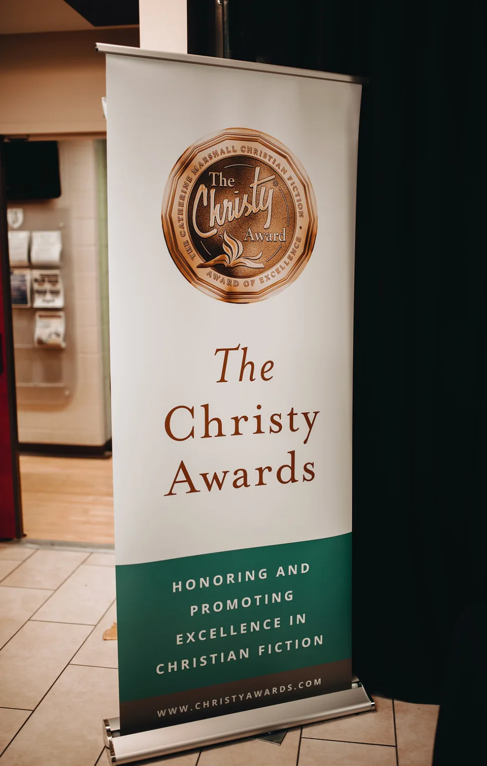 The Christy Awards ceremony stand and banner