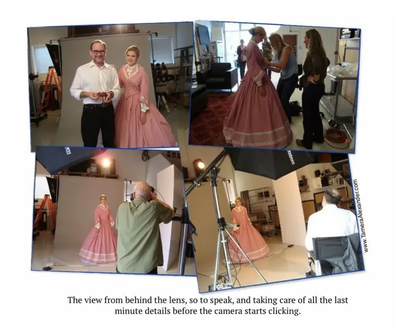 Behind the scenes at the photo shoot for A Beauty So Rare—photographer and crew at work